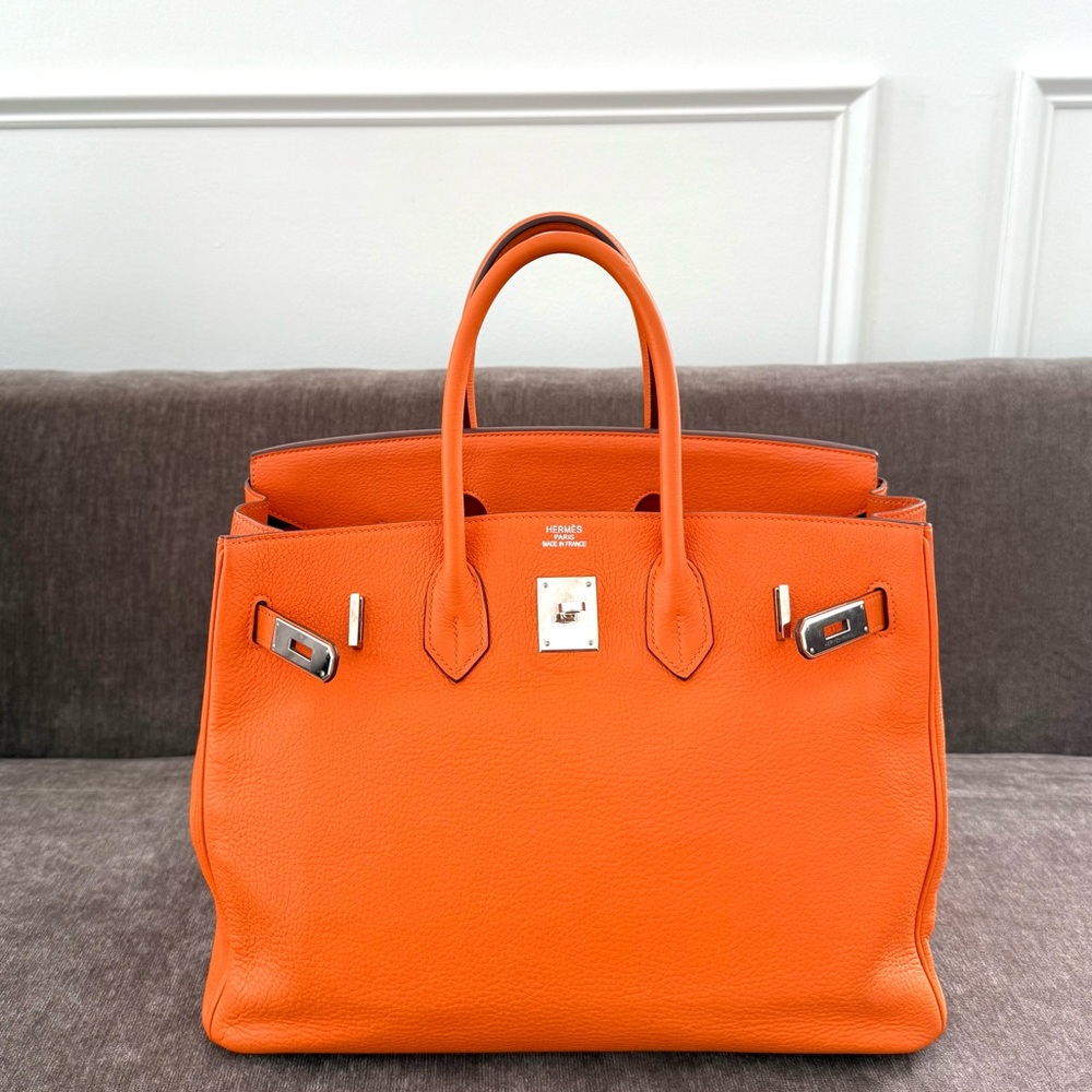 Hermes Birkin 35 Orange Clemente leather tote bag authentic silver hardware - Picture 2 of 16